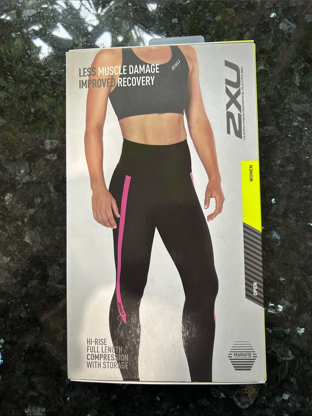 2XU Black High-Rise Compression Leggings with Pink Side Panels